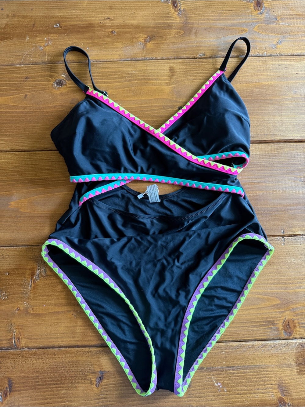 Black One-Piece Swimsuit with Neon Trim